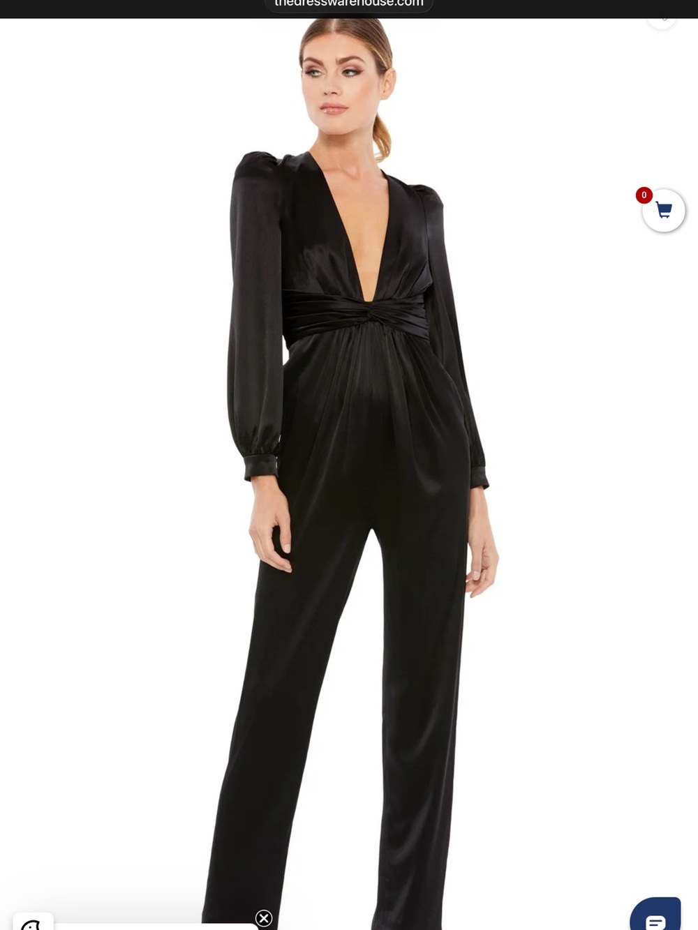Mac Duggal Black Satin Wide-Leg Jumpsuit with Puff Sleeves